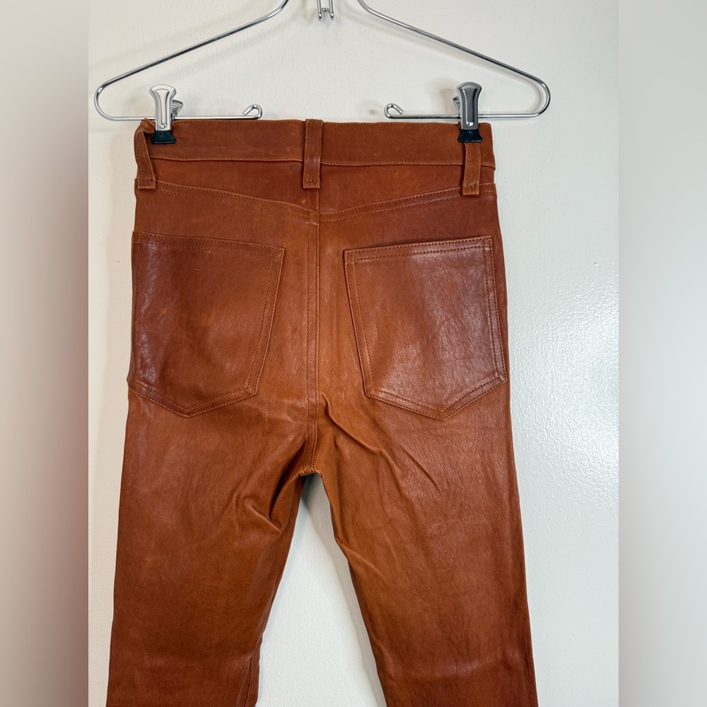 Veronica Beard Kate skinny genuine leather pants in cognac 24 - Picture 9 of 10